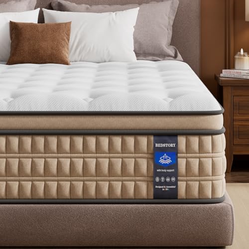 BedStory 14 inch Firm Queen Mattress - Pain-Relieving Hybrid Mattress for Extra Lumbar & Hip Support - No Sagging Bed in a Box - 365-Night Trial - No Odor, Fiberglass-Free, CertiPUR-US Certified