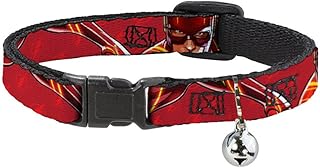 DC Comics Cat Collar, Breakaway Collar with Bell, The Flash 2023 Pose Close Ups Reds, 8.5 to 12 Inches 0.5 Inch Wide