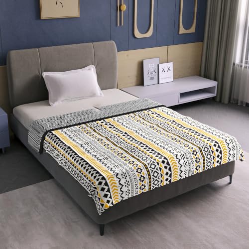 Image of Divine Casa Everyday Use 120 GSM Reversible Dohar for Single Bed | Lightweight & Breathable Throw Blanket | Size 210 x 140 cm | Abstract | Mustard Mint
