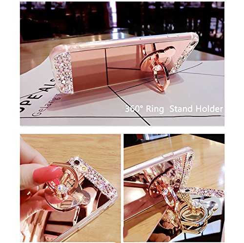 Shinetop Iphone 8 Plus Case, Luxury 3D Diamond Bling Glitter Crystal Rhinestone Soft Tpu Silicone Full Body Case Mirror Cover With 360 Bear Ring Stand Holder For Iphone 8 Plus/Iphone 7 Plus 5.5" #TOP3