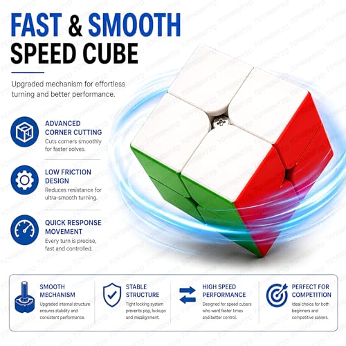 Image of MOYU Meilong 2M 2x2 Magnetic Speed Cube Stickerless | Fast Smooth Puzzle Cube for Kids & Beginners | Anti-Pop, Corner Cutting | Brain Game Toy 2x2x2 Magic Cube