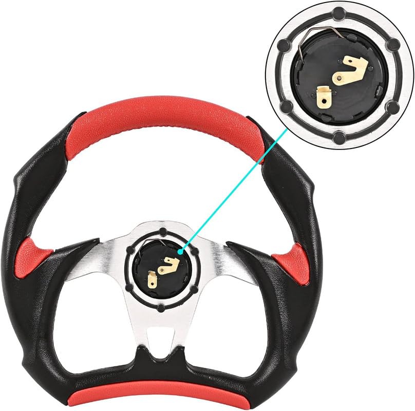 Image of Universal Racing Steering Wheel, 6 Bolt Anti-Slip Leather and Aluminum Gaming Steering Wheel with Horn Button for Car Sports Racing Steering Wheel (Red) Comfortable With LEA-F EV