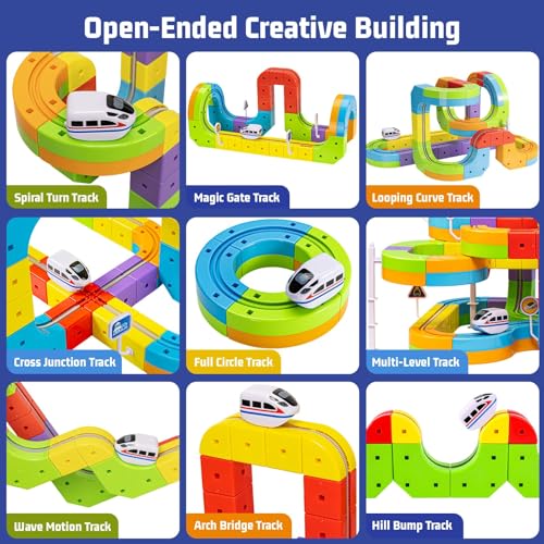 Image of KlickRail Electric Train Set Flexible Race Track for Kids 4 6 7 8, 88 Pcs Car Track for Toddlers 3-5, Building Toy Train Track Gravity-Defying 3D Embedded Layouts & Motorized Car, STEM Easter Gift