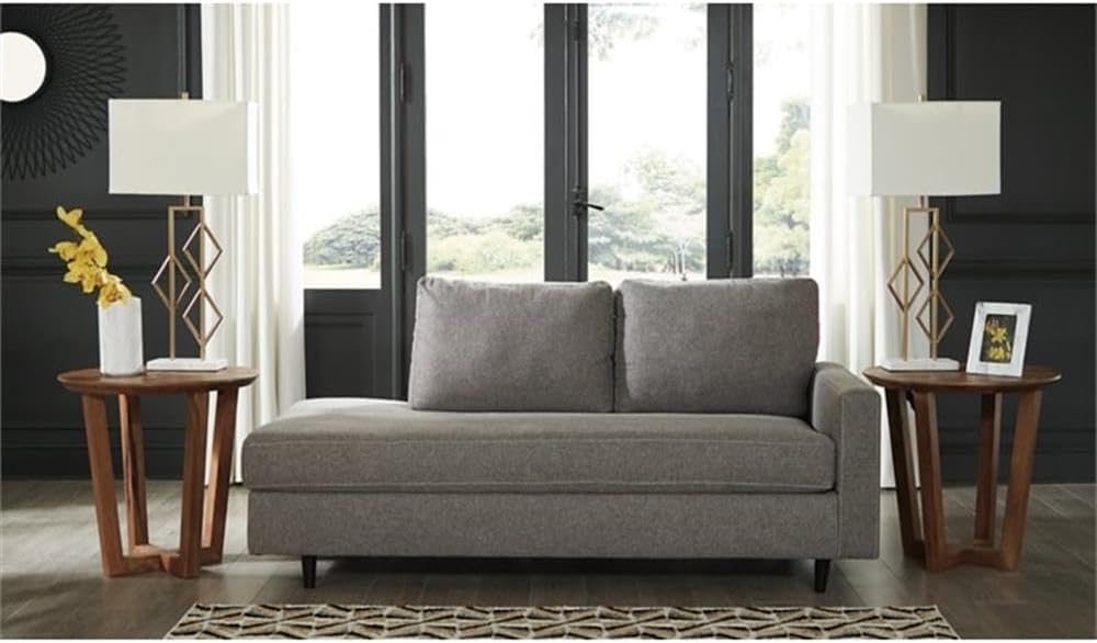 BOWERY HILL Right Arm Corner Chaise, Graphite Polyester Upholstery, 75 in Width, 37 in Depth, Faux Wood Finish Legs, Modern Mid-Century Style, Durable Living Room Seating