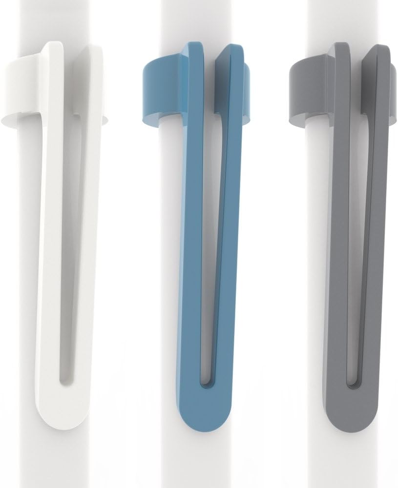 [3-Pack] Pen Pal Clip for Apple iPad and iPad Pro Pencil, White/Blue/Charcoal