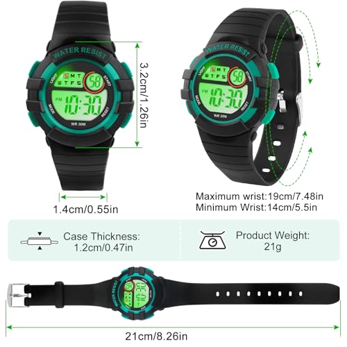 Image of Juboos Kid's Digital Watch for Boys and Girls, Waterproof LCD Digital Sports Kids Watch with 7 Color LED Lights, Stopwatch, Alarm