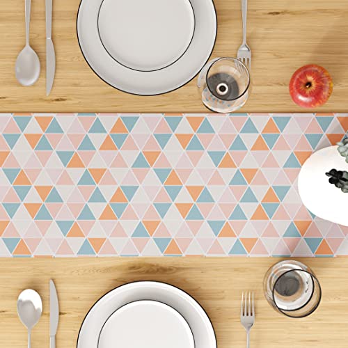 Encasa Dining Table Runner For 8 Seater - Luxury Cotton - Twill Fabric Mercerised - Printed - Size 13"X97" - Decorative Cloth For Centre And Coffee Table - Machine Washable- 1 Pc - Triangles Apricot #TOP5