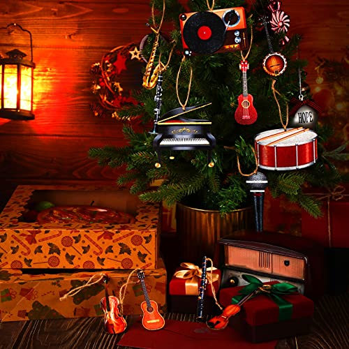 Mini Musical Instruments Christmas Tree Ornaments Baby Grand Piano Clarinet Flute Guitar Amp Karaoke Microphone Record Player Violin Hanging Ornaments for Party Xmas Tree - Thumbnail 4
