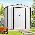 Patiomore 4x6 FT Outdoor Storage Shed Double Sloping Roof Garden Shed, Metal Shed Kit with Double Doorknobs and Air Vents Galvanized Metal Storage Shed with Sliding Door, White