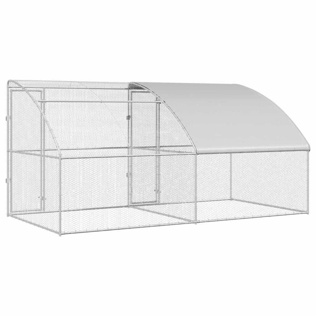 Hühnerkäfig Freilaufgehege Silber 400 x 200 x 198.5 cm Verzinkter Stahl 2 Türen