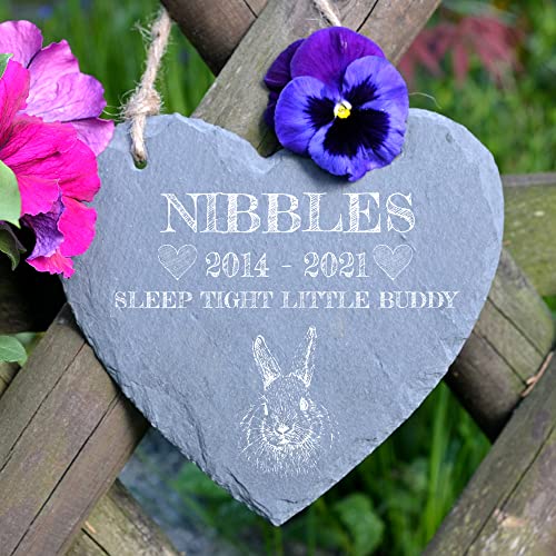 ukgiftstoreonline Personalised Rabbit Remembrance Memorial Slate Heart Stone Plaque