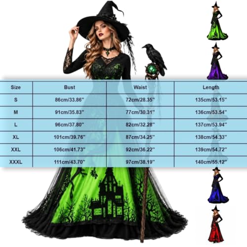 CHENXDZHAO Witch Dress For Women,Witch Dress For Women Sexy Long Sleeve V Neck Slim Fit Halloween Dresses Medieval Renaissance Gothic Vampire Costumes,Green,L - image 4