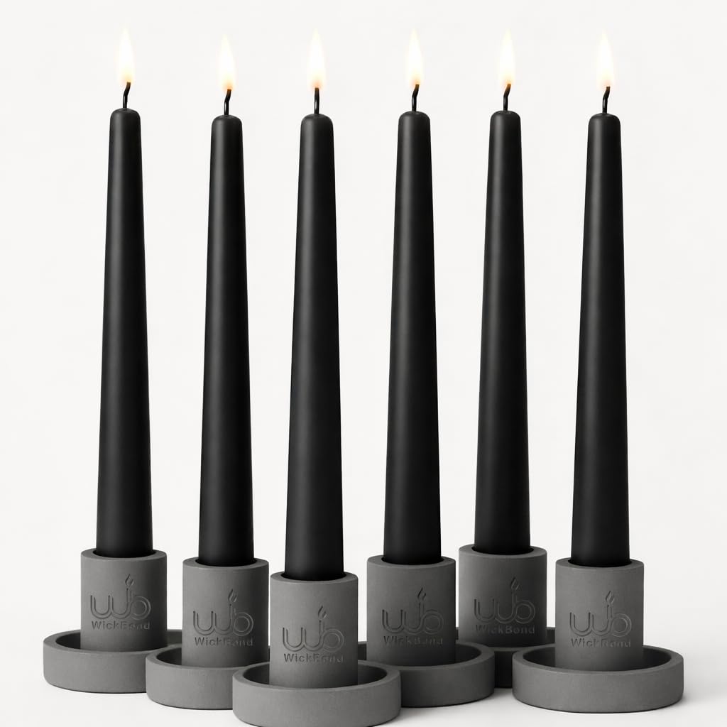 Wickbond 10″ Soy Wax Taper Candles – Pack of 6 | Dripless, Smokeless, Long Burn | Elegant for Dinner, Wedding & Home Décor (Black)