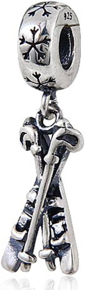 Soulbead Dangle Skis Authentic 925 Sterling Silver Charm for European Bracelet Jewelry