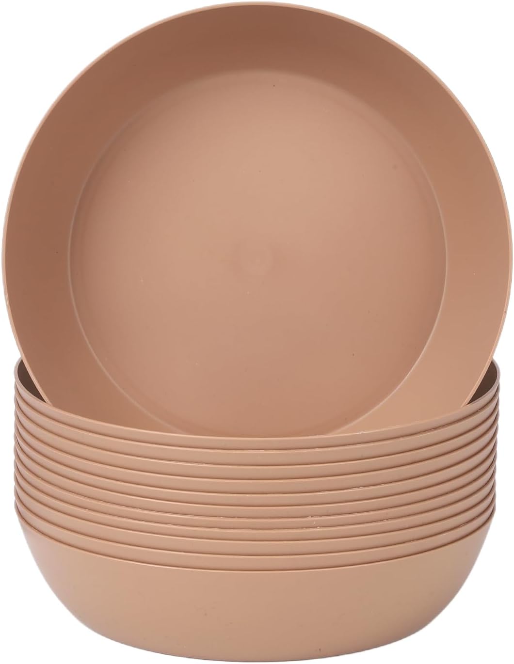 12-Pack 8.6 Inch Plastic Salad Bowls,Lightweight Unbreakable Dinner plates for Daily Use, Microwave & Dishwasher Safe Plates,Plastic Plates for Camping, Outdoor, food, Fruit (Brown)