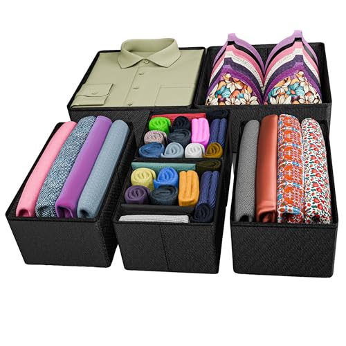 Image of Skrill Non-Woven 6-Piece Foldable Clothing Storage Box Set | Cube Baskets, Bins & Dividers for Closet & Dresser Drawer Organization, Black