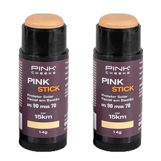 Combo de 2 unidades de Pink Stick Protetor Solar Facial FPS90 FPUVA70 14g Pink Cheeks (15km)