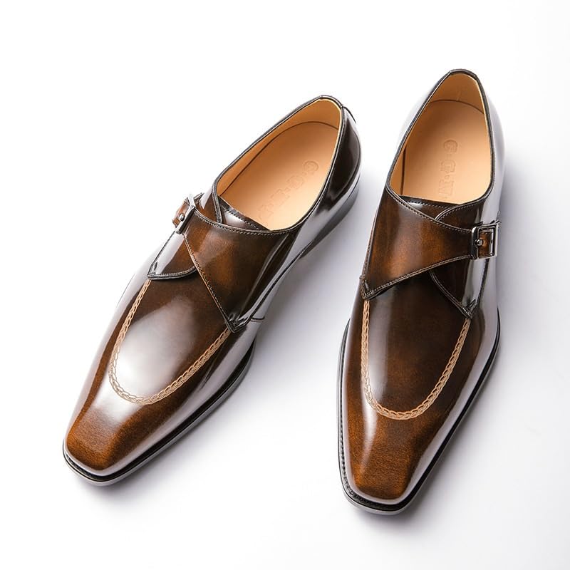 Men's Vintage High Gloss Dress Shoes Fashion Square Toe Lace Up Lug Sole Business Office Dress Shoes3