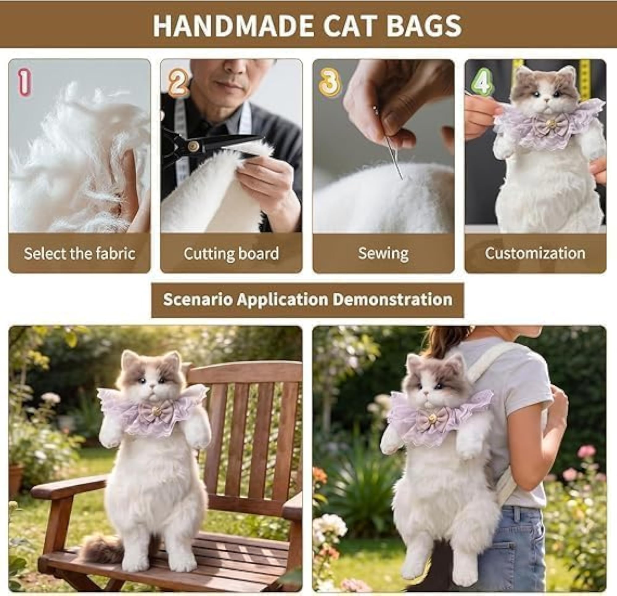Cute Cat Plush Backpack, Soft Stuffed Bag for Girls