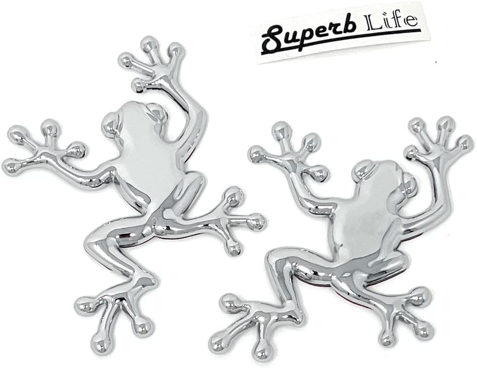 Chrome Frog License Plate Frame Set of 2 with 2pcs 3D Metal Car Frog Sticker Badge Emblem Sticker (Green)
