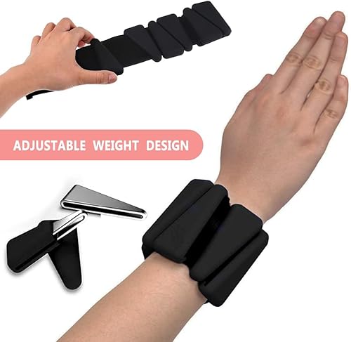 Miniatura 4 de Juego de 2 pesas de silicona ajustables para muñeca y tobillo para mujeres y hombres, pulseras de peso de silicona ajustables (1 libra cada una)