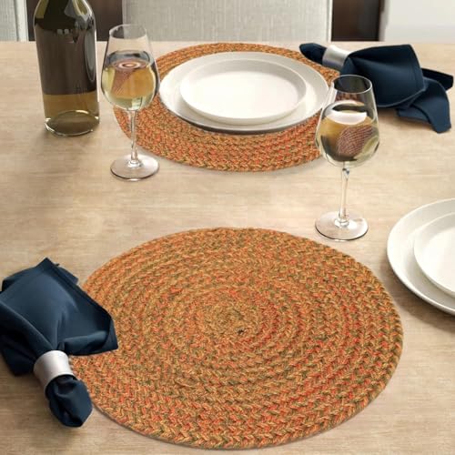 Image of THE HOME TALK Jute Braided Placemats|Side Table Mats|Best for Bed-Side Table,Center Table,Dining Table,Shelves|Home Decorators|Farm Mats (Orange, 33 cm Round, Set of 6)