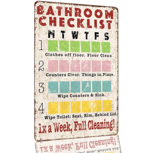Bathroom Cleaning Checklist Aluminum Metal Sign 8 x 12 Inch