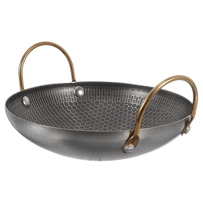 Image of TriPly Stainless Steel Kadai Wok with Induction Bottom, Glass Lid, Non-Stick Honeycomb Gas & Stovetop Compatible Indian Cooking Pan