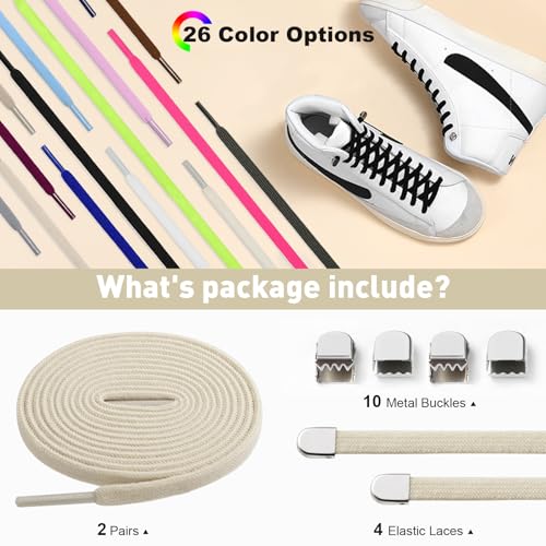Image of Stepace 2 Pairs Elastic No Tie Shoe Laces for Kids and Adults Sneakers, Stretch Flat Tieless Shoestrings