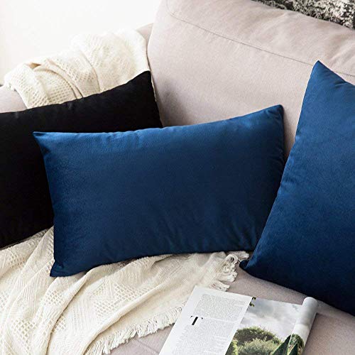 Image of Khooti Velvet Cushion Cover Pack of 1-18 inch x 28 inch / 46 x 71 cm - Black - Soft Pillow Covers Cushion Case for Sofa Bedroom Livingroom Chair Car, Cushion Cover