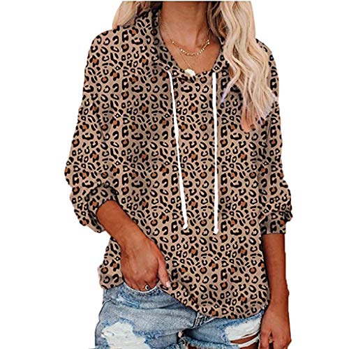 Dosoop Women's Leopard Print/Tie Dye Drawstring Hoodies Pullover Sweatshirt Hooded Camo Sweater Pockets Loose Shirt Tops