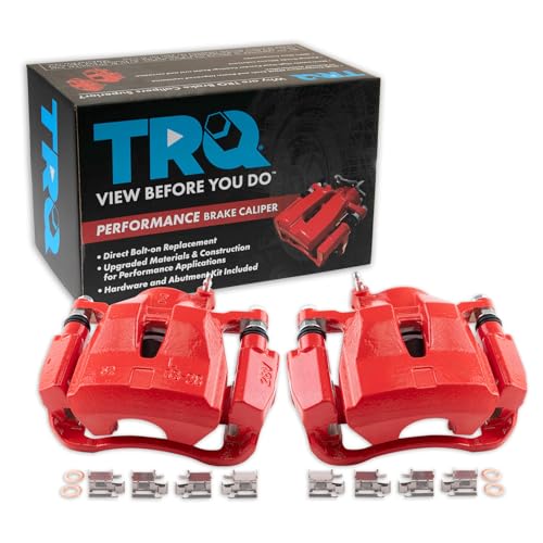 Image of TRQ Front Brake Caliper Set Painted Red Brackets Compatible with 2009-2010 Pontiac Vibe 2016 Scion iM 2011-2016 tC 2017-2018 Toyota Corolla iM 2009-2013 Matrix 2016-2020 Mirai 2006-2020 RAV4