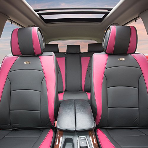 Image of FH Group Ultra Comfort Highest Grade Faux Leather Full Set Cushion Pads Car Seat Covers for Front and Rear- Universal Fit for Cars Trucks & SUVs Pink /Black