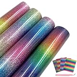 flock folie aufbügeln 🎨【Produkt enthalten】4 Stück 30.5*25.4cm regenbogenfarben Plotterfolie Textil und eine Pinzette, die 4 verschiedene Farben von plotterfolie textil enthält, Plotterfolie Textil ist leicht zu schneiden, verblasst nicht und der Klebstoff ist besser. Verwenden Sie ein heißes Bügeleisen oder eine Heißpresse, um Plotterfolie Textil schnell und einfach auf den Stoff aufzutragen. Gleichzeitig kann es nahtlos in Silhouette-, Cameo- und Cricut-Maschinen integriert werden.