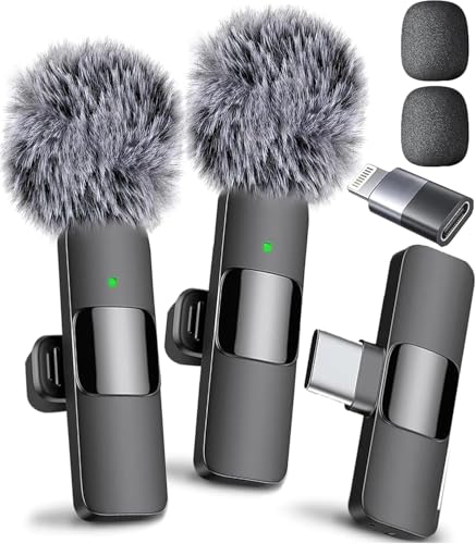Image of Dual Wireless Lavalier Microphone for Android /iPhone 50ft Range - Dual Clip-On Collar Mic with Windshield, USB-C & Lightning Plug & Play Mini Mic for Vlogging, YouTube, Reels, Podcasts, Interviews