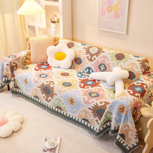 JIKANNOYA ソファーカバー ソファクッション ソファーマット 1人掛け ボヘミアンスタイル 民族風 肘付き 柔らかい 汚れ防止 防塵 傷防止 ソファカバー 滑り止め 犬猫対策 2人掛け 3人掛け 4人掛け 大判 おしゃれ 四季通用 多機能 180*