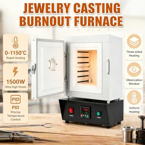 Image of 1500W Electric Kiln for Jewelry Making, Muffle Furnace, Pottery Glazing | Temperature Control Pottery Kiln, 0-2102℉ /1150℃, Heat Treat Oven For Jewelry Making, Metal Casting, DIY Projects