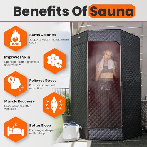 Portable Steam Sauna Box for Home, 5 Layer Waterproof, Portable Steam Sauna with 4L Steamer, Remote Control & Folding Chair, Indoor & Outdoor to Relax & Detox, 36" x 36" x 71" (Black) - Image 2