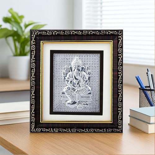 Image of 999 Pure Silver Ganesha Frame - Hindu Religious Decor for Home, Temple, Pooja Room | Spiritual Gift for Blessings, Prosperity, and Vastu