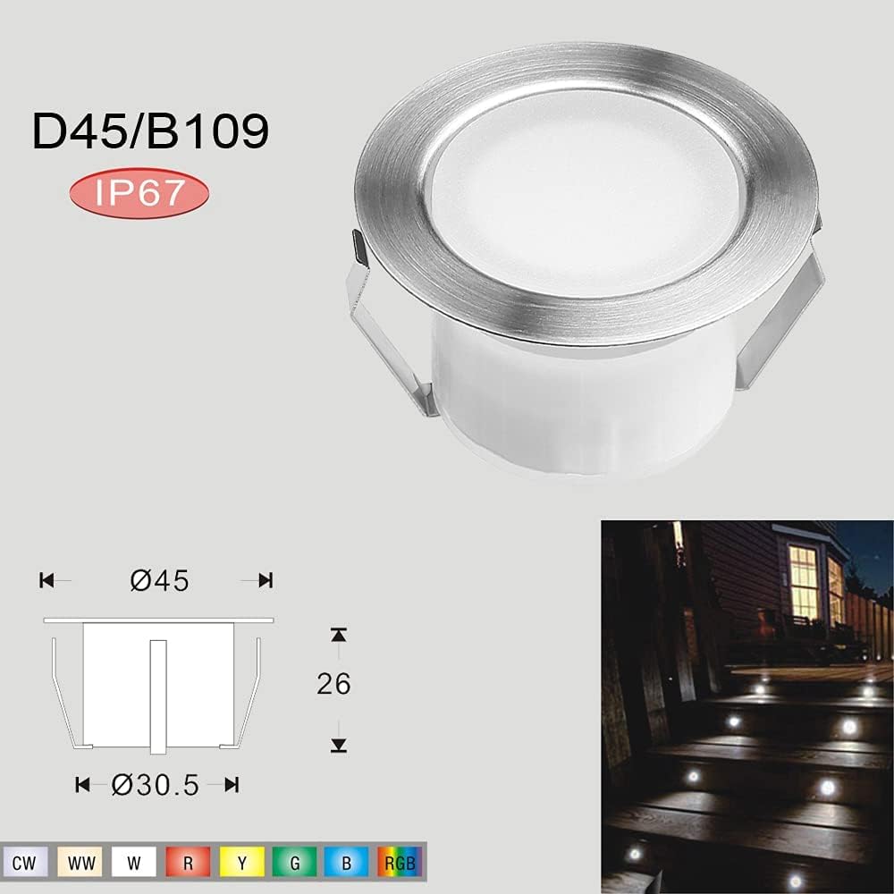 WiFi Lámpara de suelo Foco empotrable RGBW impermeable IP67 Ø45mm – Iluminación para terraza, patio, camino, pared, jardín, decoración, interior y exterior (paquete de 30)