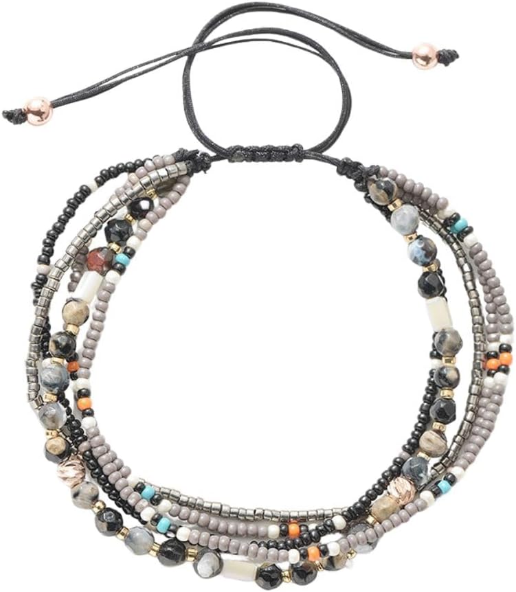 Boho Braided Beaded Bracelets Handmade Adjustable Beach Wrap Bracelet Draw String Anklets Bracelets Gifts for Women