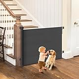 BBsecure Retractable Baby Gate, 55" Wide Mesh Pet Gate with Anti-Crawling Hook, Safety Lock, One-Hand Operation, 34" Tall Baby Gate for Stairs, Doorways, Hallways, Garage, Indoor Outdoor, Black