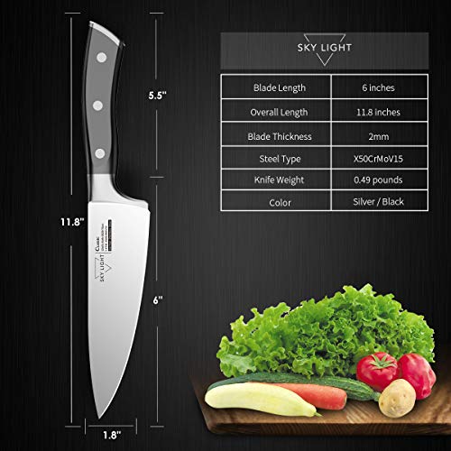 SKY LIGHT Chef Knife, 6 inch Pro Kitchen Knife Ultra Sharp Chef's Knife German High Carbon Stainless Steel Chef Cooking Knives with Ergonomic Handle