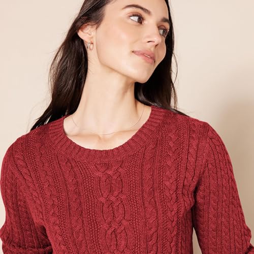 Image of Amazon Essentials Women's Regular Fit Soft Cotton Cable Knit Ribbed Crewneck Sweater (Available in Plus Size)