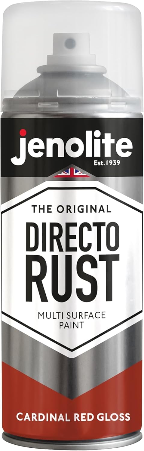 Jenolite Cardinal Red Directorust Gloss Spray Paint - 400Ml - Direct To Rust, Multi Surface Gloss Spray Paint - Ral 3001