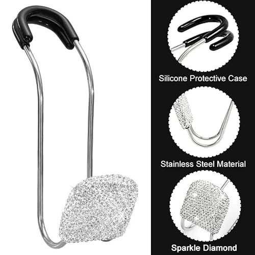Seametal Bling Car Seat Hooks For Headrest,Rhinestone Car Purse Hooks Holder,Auto Hooks Bling Car Hangers Organizer 2Pack (Diamond White) #TOP1