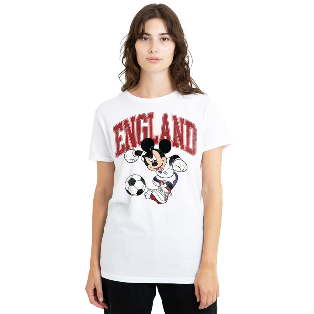 Disney Mickey Mouse England Football Ladies T Shirt, White, XX-Large
