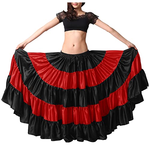Indian Trendy Women's Satin 25 Yard 5 Tiered Gypsy Belly Dance Skirt Flamenco