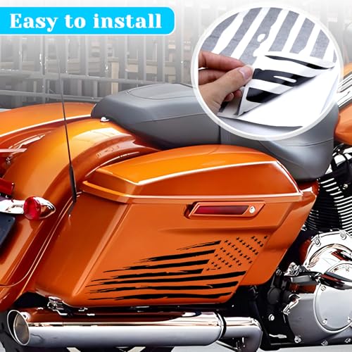 Image of Fits 2014-2023 Harley Davidson Touring American Flag Saddle Bag Side Decals Exterior SaddleBag Vinyl Cover Accessories Black