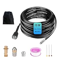 Rohrreinigungsschlauch 15 M, Rohrreinigungs Set Kompatibel mit Kärhcer, Hochdruckreiniger universal Rohrreinigungsset 180 Bar 60°C mit 1 Adapter und 2 Rohrreinigungsdüse für Hochdruckreinigern K2-K7